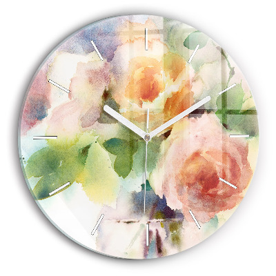Pendule murale ronde Aquarelle de roses dans un vase