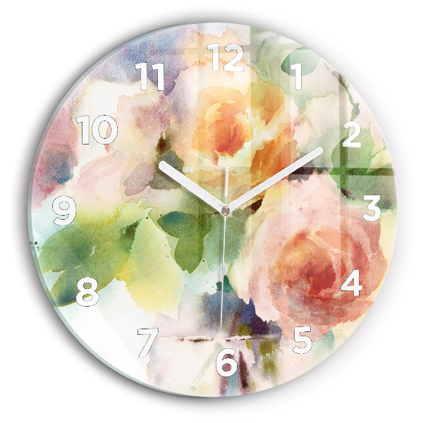 Pendule murale ronde Aquarelle de roses dans un vase