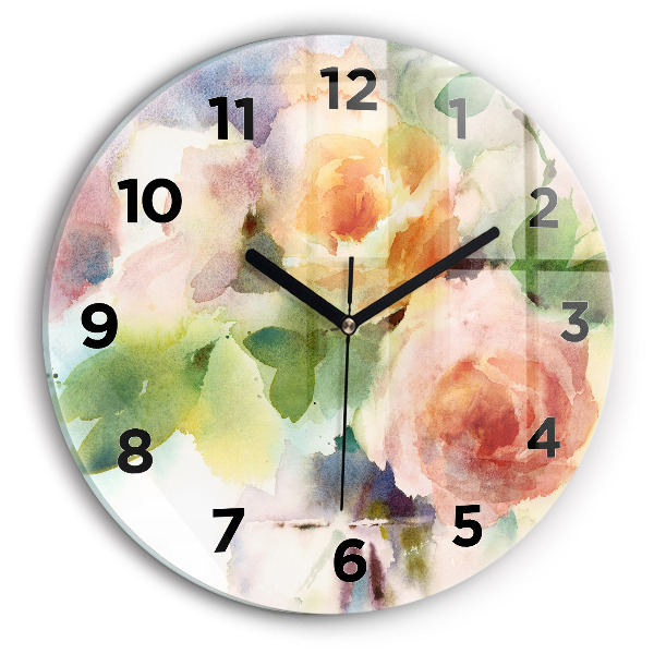 Pendule murale ronde Aquarelle de roses dans un vase
