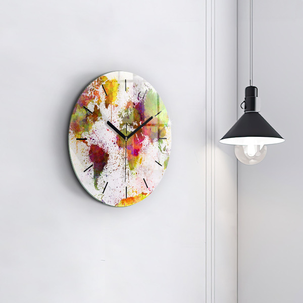 Pendule murale ronde 'Carte du monde à l''aquarelle'