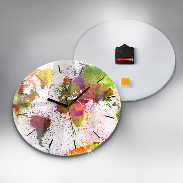 Pendule murale ronde 'Carte du monde à l''aquarelle'