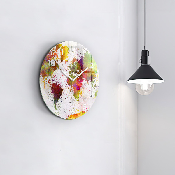 Pendule murale ronde 'Carte du monde à l''aquarelle'