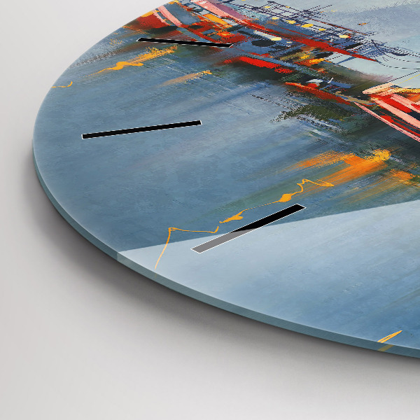 Pendule murale ronde Bateau de pêche au port