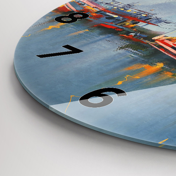 Pendule murale ronde Bateau de pêche au port