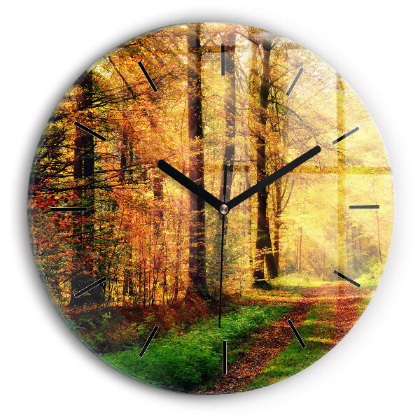 Pendule murale ronde 'Paysage de forêt d''automne'