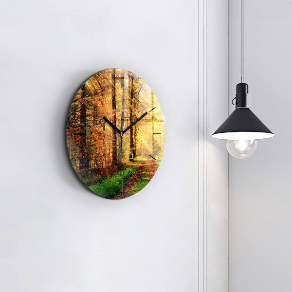 Pendule murale ronde 'Paysage de forêt d''automne'