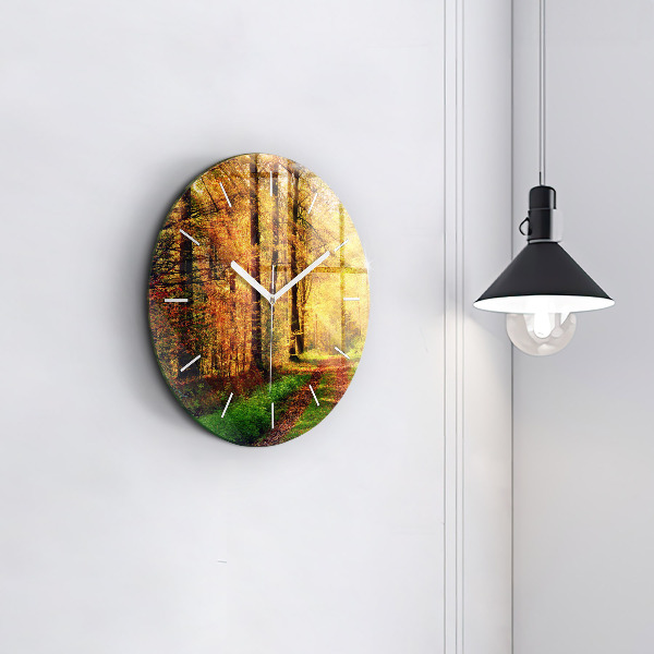 Pendule murale ronde 'Paysage de forêt d''automne'