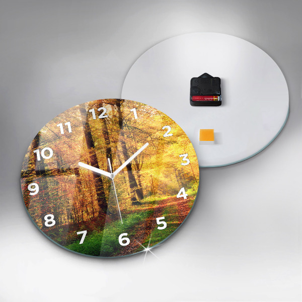 Pendule murale ronde 'Paysage de forêt d''automne'
