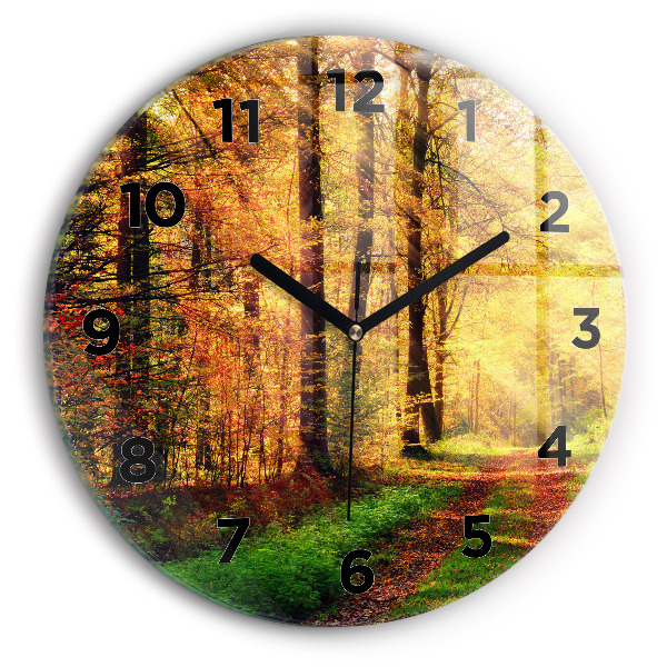 Pendule murale ronde 'Paysage de forêt d''automne'