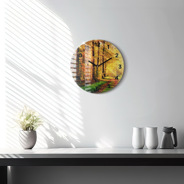 Pendule murale ronde 'Paysage de forêt d''automne'