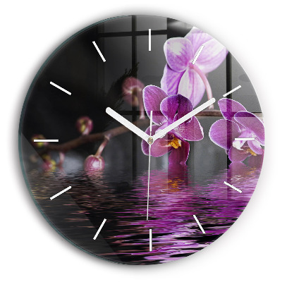 Horloge ronde 'Fleur d''orchidée sur l''eau'