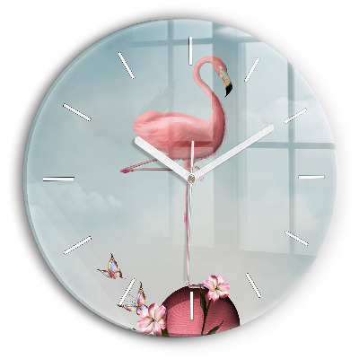 Pendule murale ronde Flamant rose surréaliste