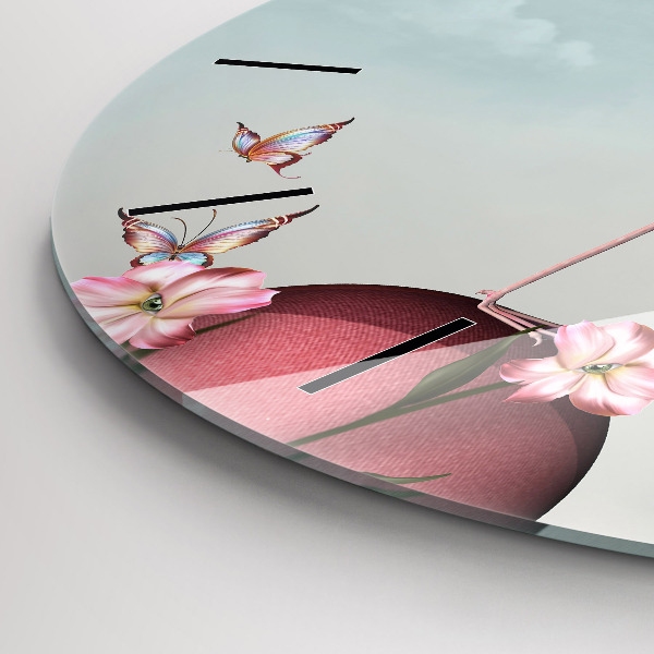 Pendule murale ronde Flamant rose surréaliste