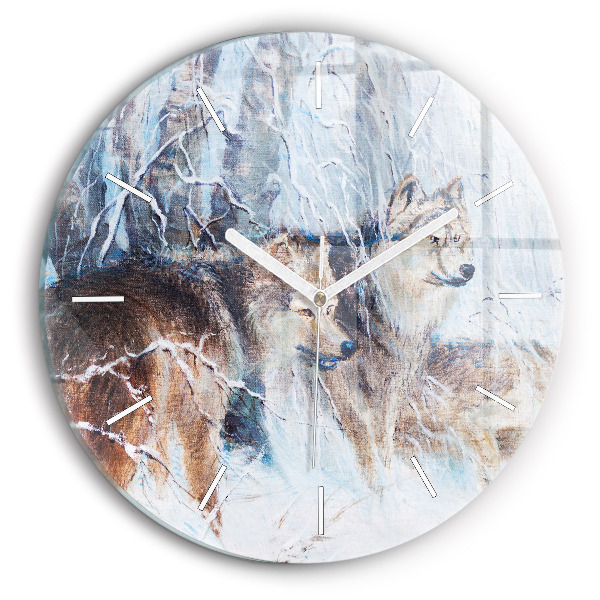 Pendule murale ronde Les loups dans la forêt