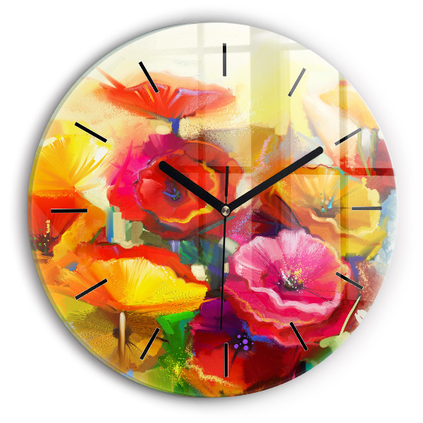 Horloge ronde Coquelicots colorés