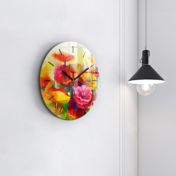 Horloge ronde Coquelicots colorés