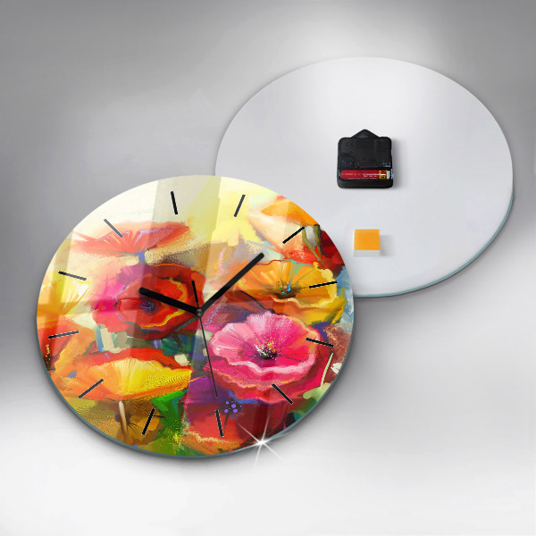 Horloge ronde Coquelicots colorés