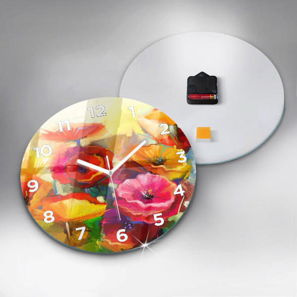 Horloge ronde Coquelicots colorés
