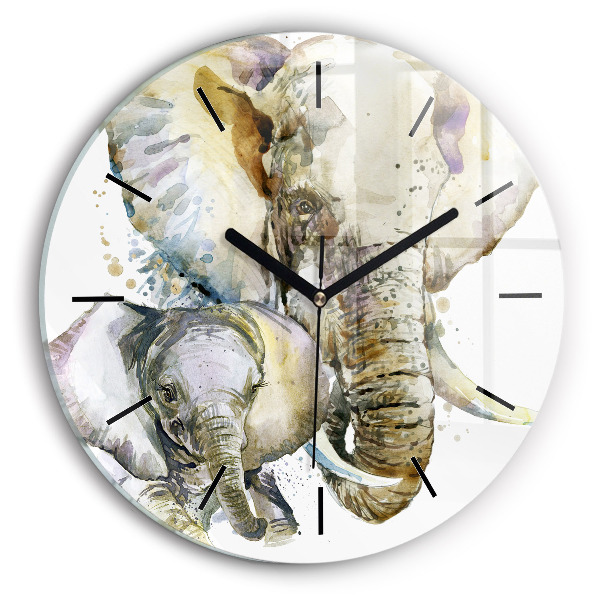 Horloge ronde Animaux peints éléphants