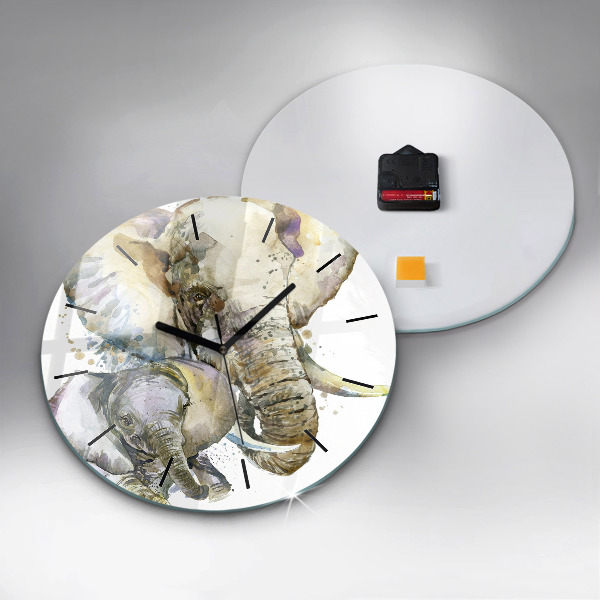 Horloge ronde Animaux peints éléphants