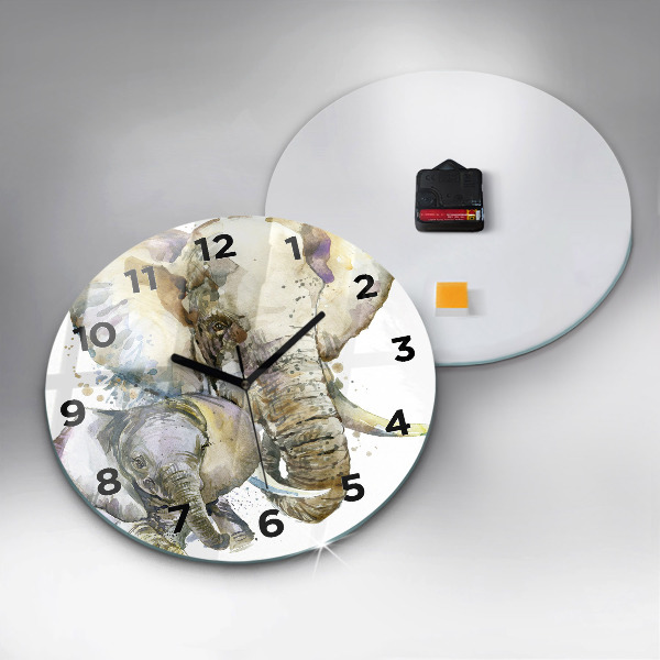 Horloge ronde Animaux peints éléphants