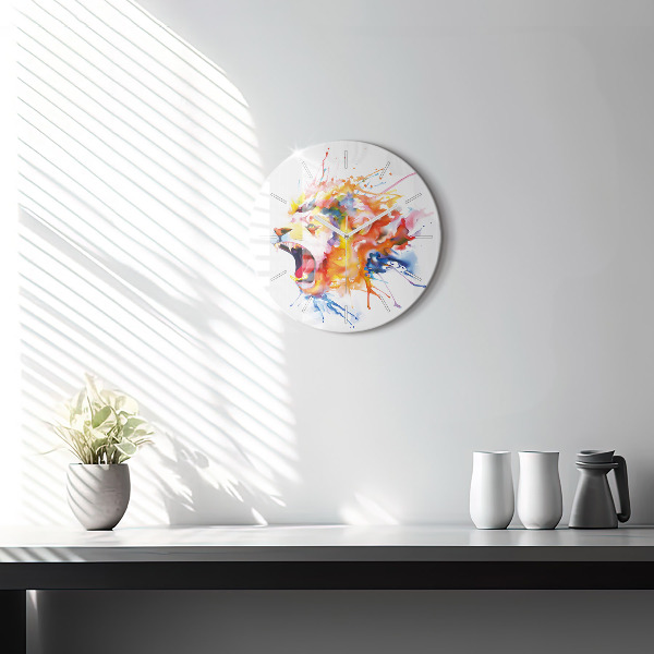 Horloge ronde Lion - aquarelle