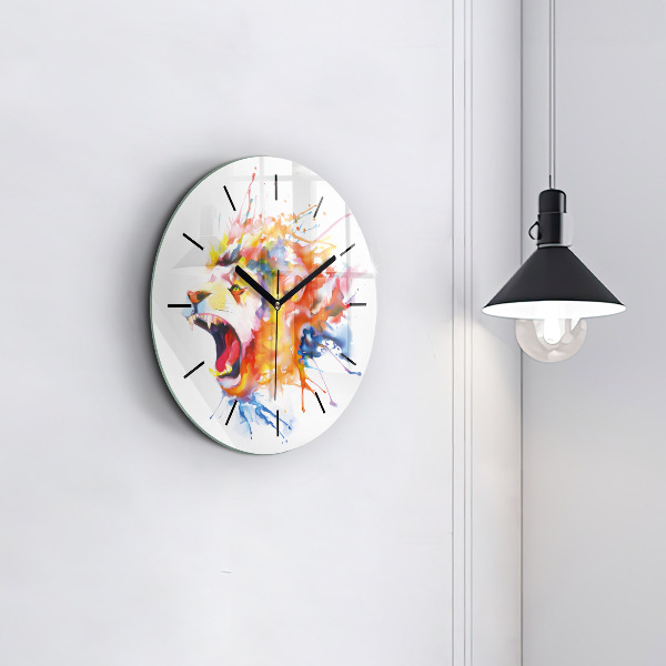 Horloge ronde Lion - aquarelle
