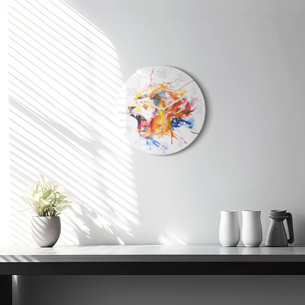 Horloge ronde Lion - aquarelle