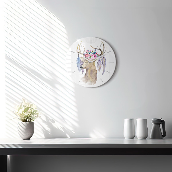 Horloge ronde Tête de cerf et fleurs