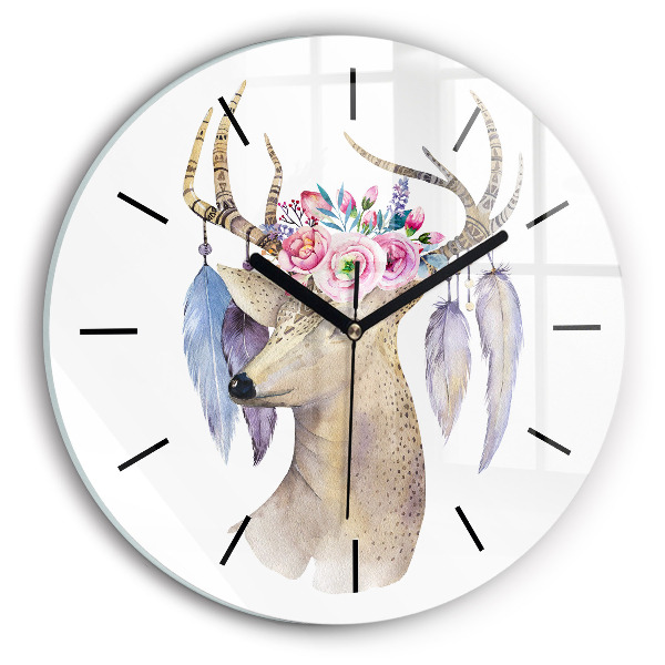 Horloge ronde Tête de cerf et fleurs