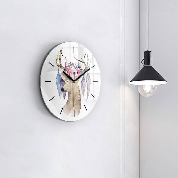 Horloge ronde Tête de cerf et fleurs