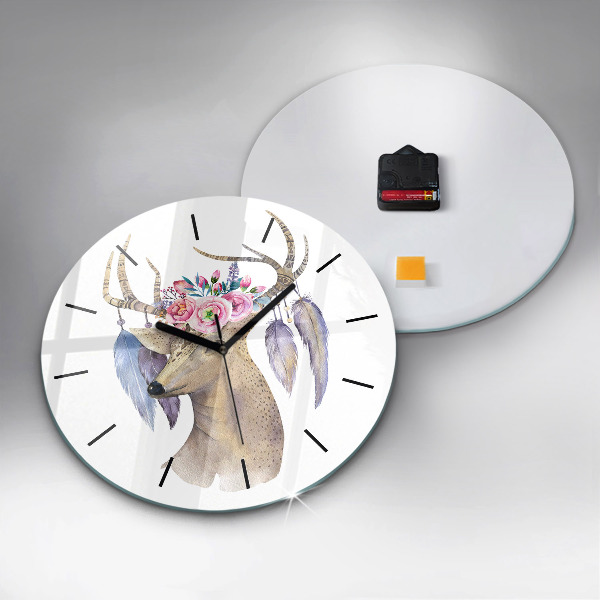 Horloge ronde Tête de cerf et fleurs