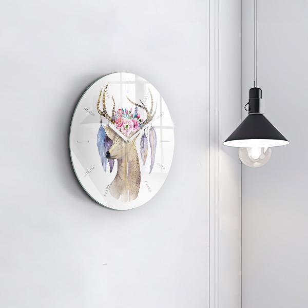 Horloge ronde Tête de cerf et fleurs
