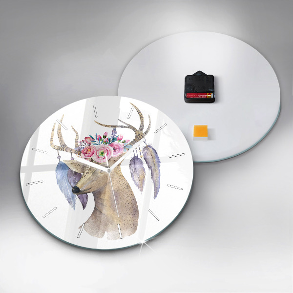 Horloge ronde Tête de cerf et fleurs