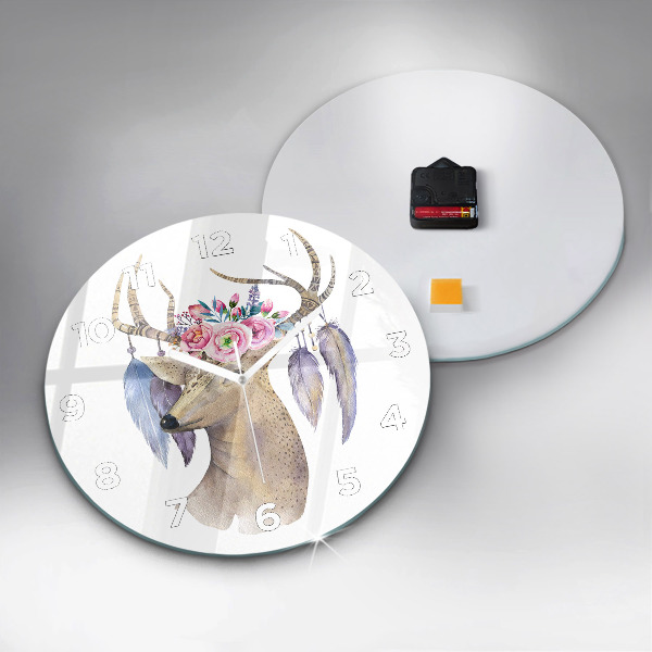 Horloge ronde Tête de cerf et fleurs