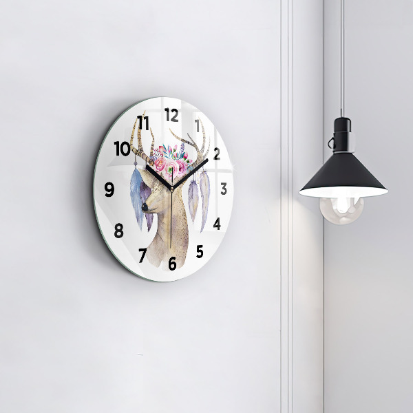Horloge ronde Tête de cerf et fleurs