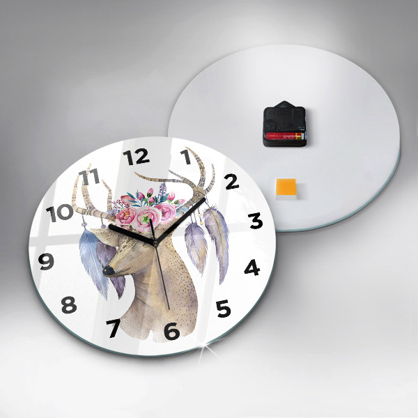 Horloge ronde Tête de cerf et fleurs