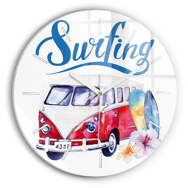Horloge ronde Panneau « Voiture et surf »