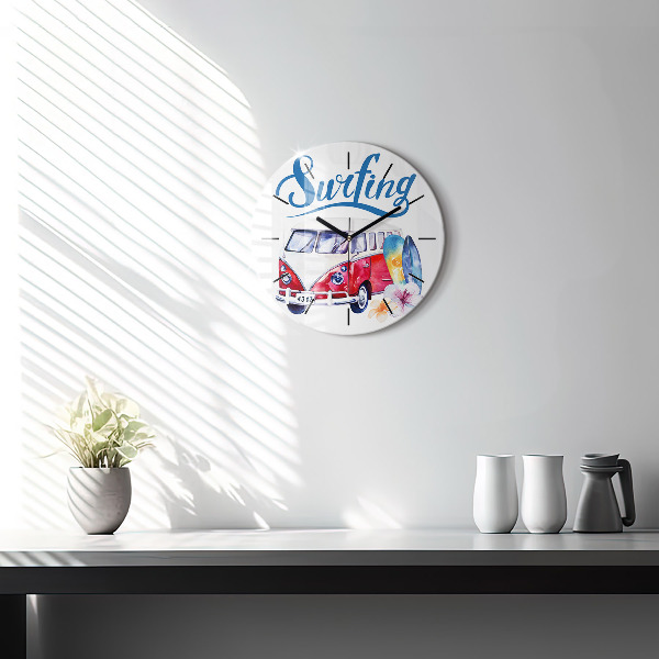 Horloge ronde Panneau « Voiture et surf »