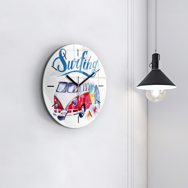 Horloge ronde Panneau « Voiture et surf »