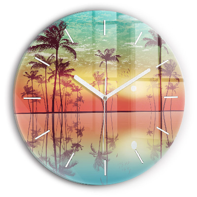 Horloge ronde Palmiers tropicaux