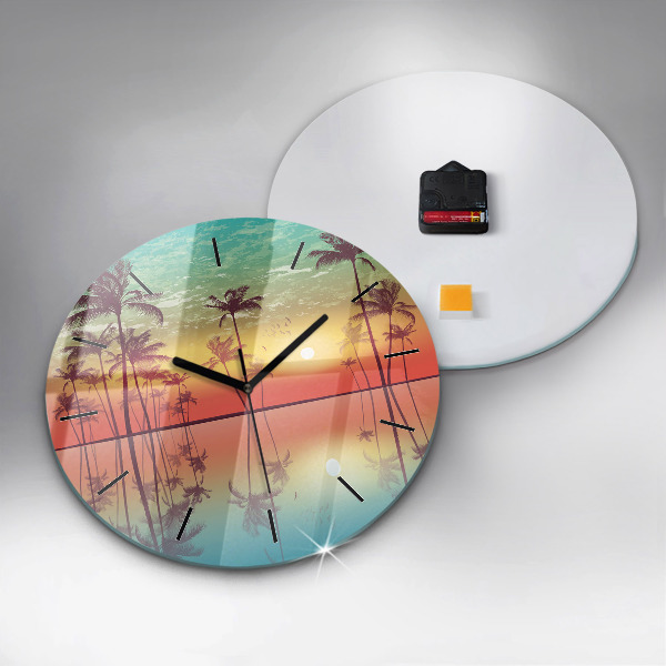 Horloge ronde Palmiers tropicaux