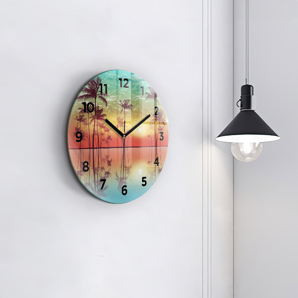Horloge ronde Palmiers tropicaux