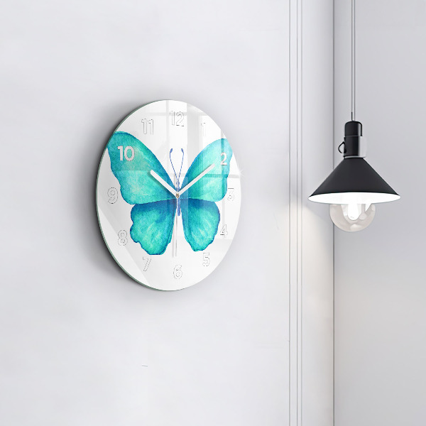 Horloge ronde 'Papillon d''été turquoise'