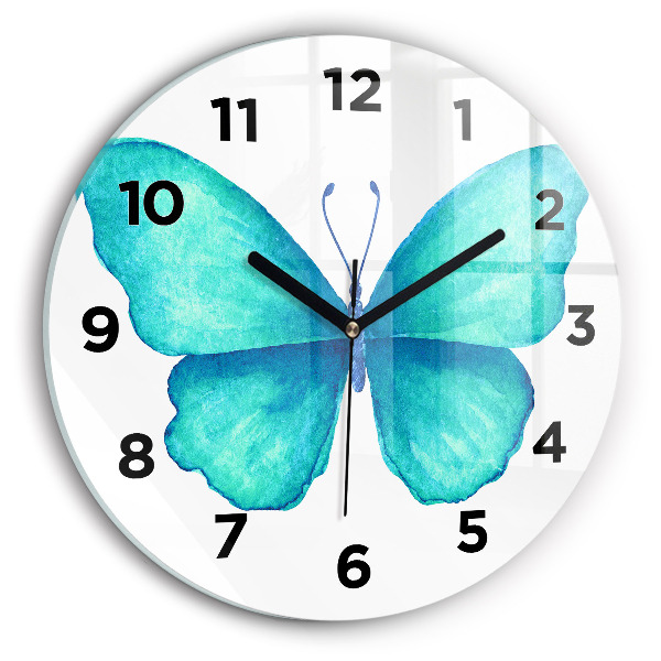 Horloge ronde 'Papillon d''été turquoise'