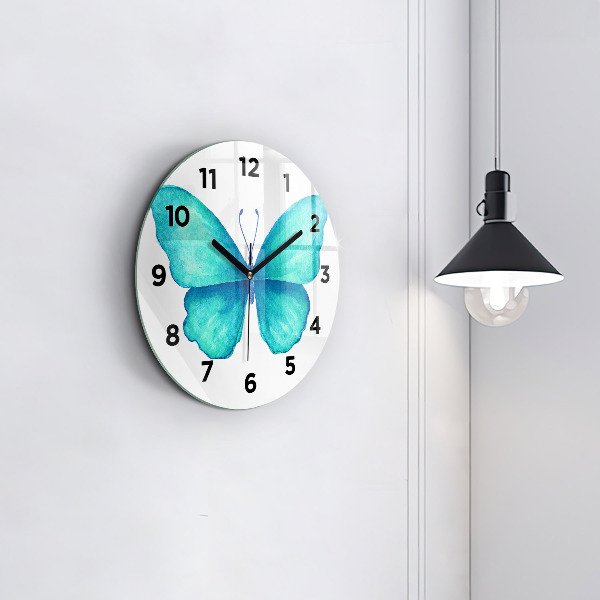 Horloge ronde 'Papillon d''été turquoise'