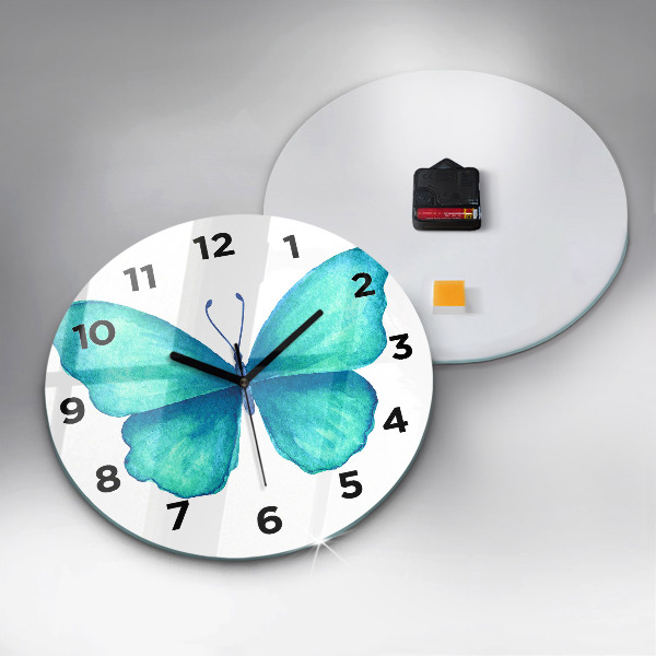 Horloge ronde 'Papillon d''été turquoise'