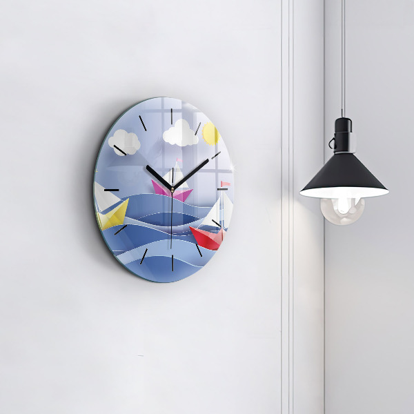 Horloge ronde Voiliers colorés en origami