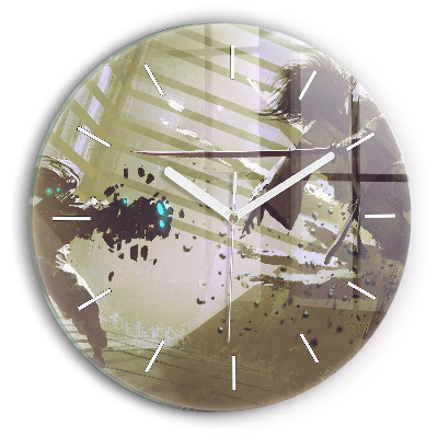 Horloge ronde Combat robot contre samouraï