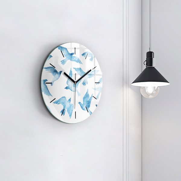 Horloge ronde Oiseaux bleus volants